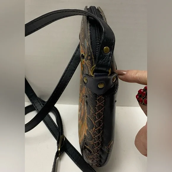 Blue Heart Owl Cross-body Purse Hand tooled Leather Multicolored - Picture 7 of 16